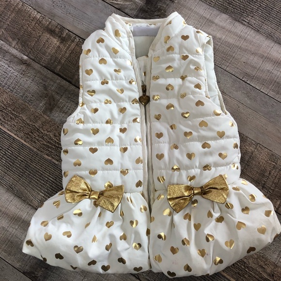 White & Gold Kids Headquarters Bubble/Puffer Peplum Winter Vest Size 3T - Picture 3 of 13